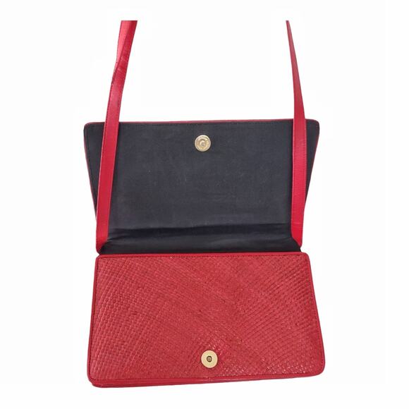 CORA JACOBS Vintage 90s Red Shoulder Bag Reed Snakeskin Purse Designer Handbag - Picture 4 of 15